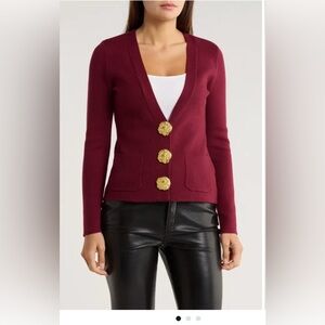 Love By Design Cream Puff Cardigan Sour Cherry Medium NWT  With Patch Pockets